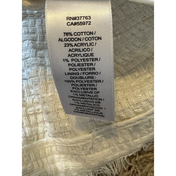 Laundry By Shelli Segal Blazer Women's 10 White Ivory Fringe Open Gold Buttons - Picture 7 of 9